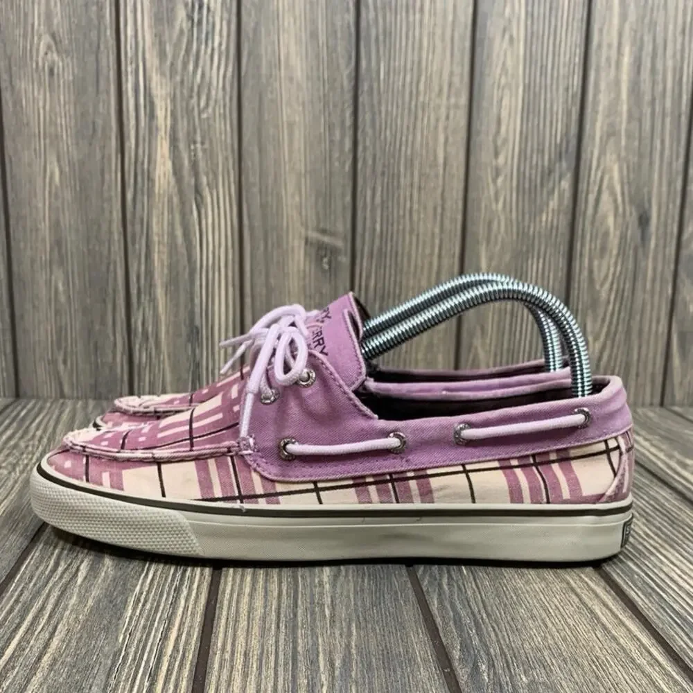 Sperry Top-Sider D10-CH171 Boat Shoes Purple Plaid Fabric Canvas Lace Up‎ Wm 9
